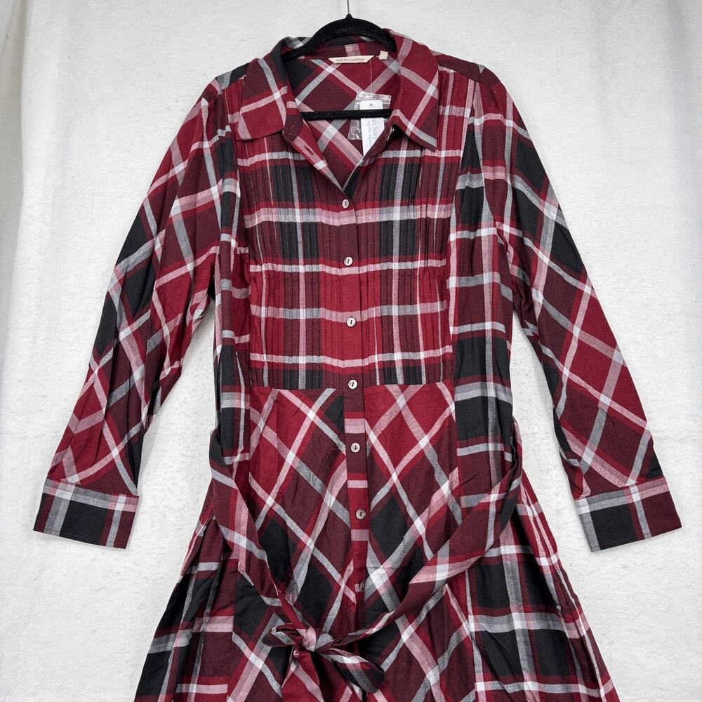 Soft Surroundings Gayle Maxi Dress Size 20W Cabernet Plaid Belted Shirt Dress - Picture 4 of 14